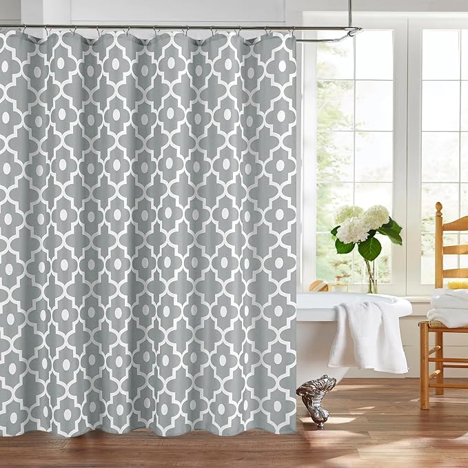 Fabric Modern Extra Long Shower Curtains for Bathroom-Silver Grey & White | 72"W x 84"L Textured Faux Linen Elegant Classic Moroccan Bath Decor-Hotel Quality Transitional Washable & Breathable Cloth