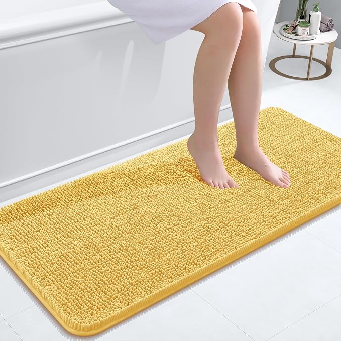 OLANLY Bathroom Runner Rugs 47x20, Extra Soft Absorbent Chenille Bath Rugs | Yellow, Quick-Drying Rubber Backing, Washable Long Bath Mat for Bathroom Floor, Tub and Shower, Home Decor Accessories