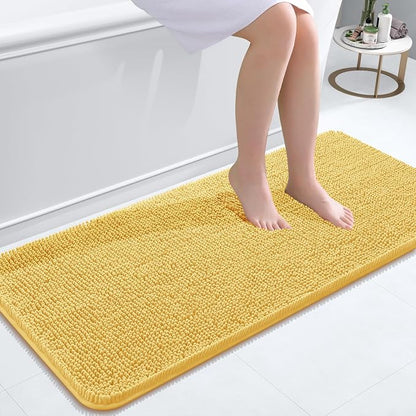 OLANLY Bathroom Runner Rugs 47x20, Extra Soft Absorbent Chenille Bath Rugs | Yellow, Quick-Drying Rubber Backing, Washable Long Bath Mat for Bathroom Floor, Tub and Shower, Home Decor Accessories