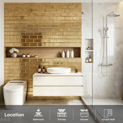 Peel and Stick Mirror Tile, Light Antique with Gold, 3x6 Inch, Beveled Mirror Backsplash for Kitchen Bar Bathroom Wall Tiles (5 Sq.ft, 40 Pcs)