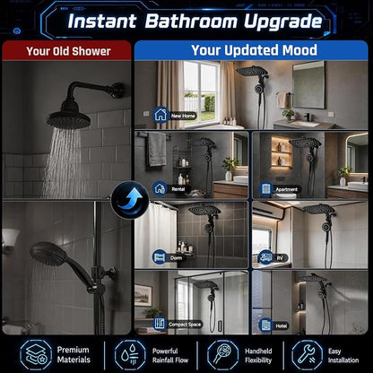 Veken 14" Luxurious Shower Head with Handheld,Full Body Coverage,Power Wash | Magnetic Hand Held,Best Dual Rain Shower Heads Combo,Large Rainfall,Double Detachable Showerhead,Ducha Para Baño,Matte Black