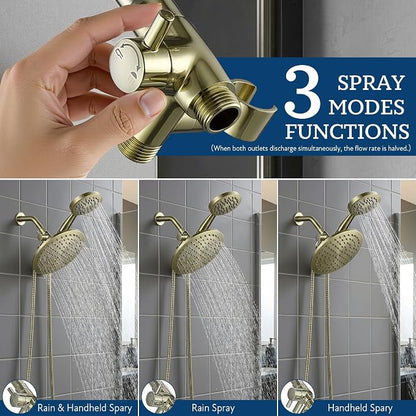G-Promise Solid Metal Shower Head Diverter with Holder 3-Way | Spray Separately or Both, Adjustable-Angle Bracket, Anti-Leak, Smooth Knob Switch, Easy Install, Universal Replacement Part