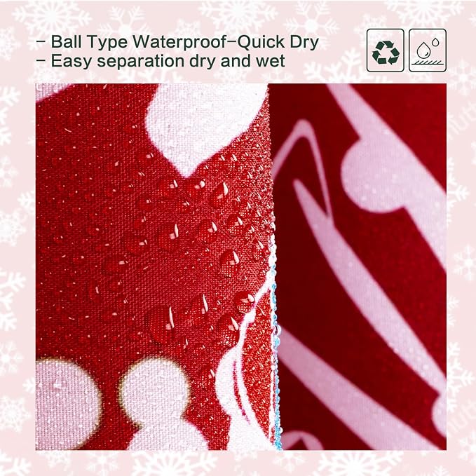 Shower Curtain Christmas, Holiday Shower Curtain Red Christmas Tree Candy Cane Stocking Jingle Bells Bulb Winter ShowerCurtain Waterproof Fabric Machine Washable Home Farmhouse Decor Bath Curtains