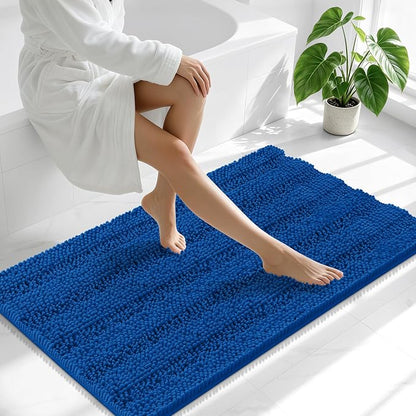 Smiry Thick Chenille Bathroom Runner Rugs 44x24, Bath Mat, Deep Navy Blue | Quick‑Dry & Machine Washable, Non‑Slip Bath Carpet, Soft Striped Bath Rugs for Tub & Shower, Modern Home Decor Accessories