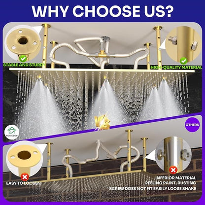 2 Modes Luxury High Pressure Rain Shower Head, 16"x32" Super Large Ceiling Full Body Shower Head with Silicone Nozzles Rectangle Mist Showerhead, Brushed Gold Finish