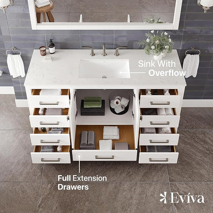 Eviva Aberdeen 60 in. White Single Sink Bath Vanity with Carrara Quartz Top and Undermount Porcelain Sink