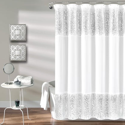 Lush Decor Shimmer Sequins Shower Curtain Single 70" W x 72" L Silver - Sequin Shower Curtains for Bathroom - Modern Glam Bathroom Curtains
