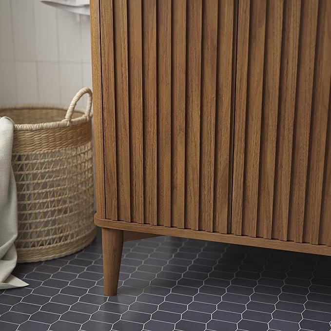 OVE Decors Indy 48 in. Undermount Single Sink Bathroom Vanity with White Engineered Marble Top, Warm Walnut