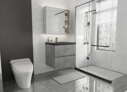 24 Inch Floating Bathroom Vanity with Sink, Modern Grey Wall Mounted Floating Vanity with Scratch-Resistant Quartz Sand Basin and Soft Closing Drawers, Pre Assembled Bathroom Vanity