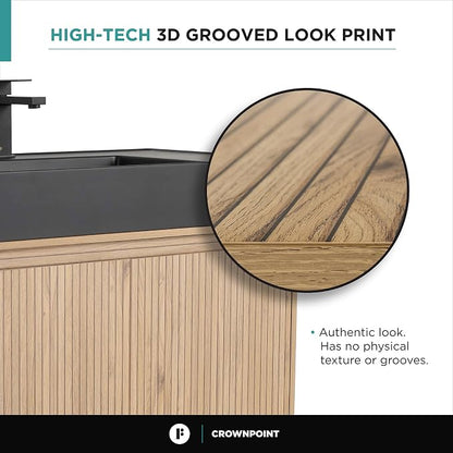 Crownpoint 30 Inch Bathroom Vanity with Sink, Black Sink, Bright Oak Finish, Full Assembly Required, Elegant Bathroom Vanities for Modern Homes