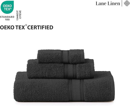 LANE LINEN Large Bath Towel Set Absorbent Quick Dry 100% Cotton - Black | Cotton Towels - Fade-Resistant Color, Classic Terry Weave, Densely Woven, Coordinated Colors, Everyday Durability