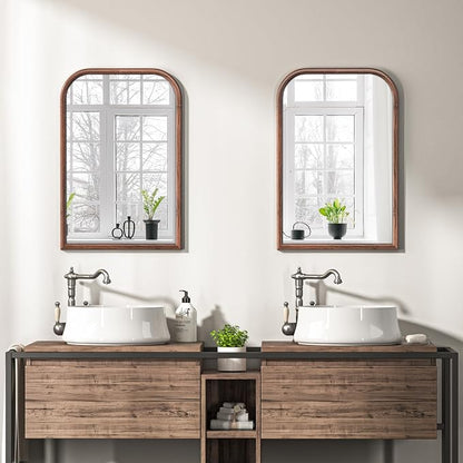 20"x30" Arch Wall Mirror for Wall, Wall Mounted Vanity Mirror for Bedroom, Wood Grain Finish Frame Mirror with Tempered Glass, Vintage Decorative for Bathroom, Entryway, Living Room, Walnut