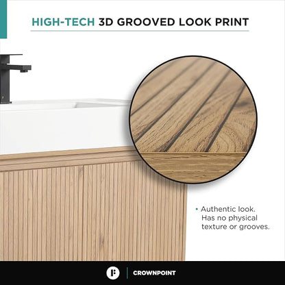 Crownpoint 30 Inch Bathroom Vanity with Sink, White Sink, Bright Oak Finish, Full Assembly Required, Elegant Bathroom Vanities for Modern Homes