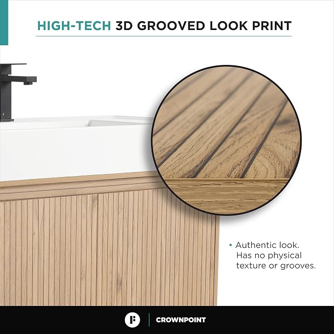 Crownpoint 24 Inch Bathroom Vanity with Sink, White Sink, Bright Oak Finish, Full Assembly Required, Elegant Bathroom Vanities for Modern Homes