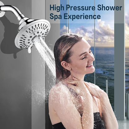 BRIGHT SHOWERS High Pressure 5-Function Rain Shower Head, Luxury Bathroom Showerhead with Chrome Plated Finish, Adjustable Angles, 1-Min Installation