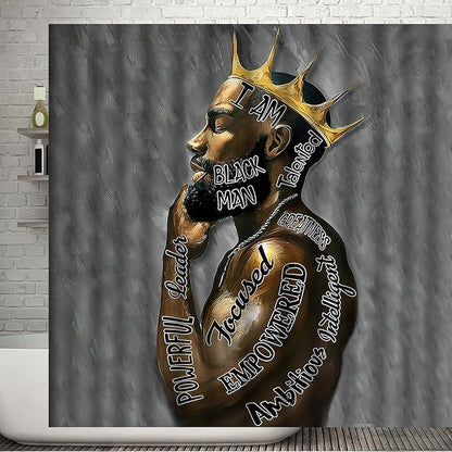 Black King Shower Curtain African American King Afro Man Hippie Art Wall Hanging African American Man Crown Shower Curtain College Dorm Decor 72 * 72 Inches