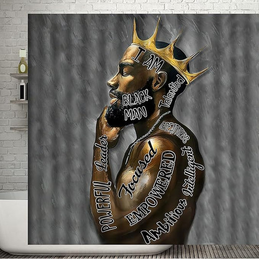 Black King Shower Curtain African American King Afro Man Hippie Art Wall Hanging African American Man Crown Shower Curtain College Dorm Decor 72 * 72 Inches