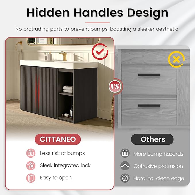 48" Bathroom Vanity with Sink, Freestanding Single Sink Bathroom Vanity with White Engineered Stone Top & Open Side Storage, Soft-Closing Doors with Adjustable Shelf, Smoked Oak Brown