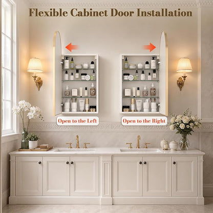 FKWin Gold Medicine Cabinet Mirror, Wall-Mounted Mirror Cabinet, 16x32 Inch | Medicine Cabinets for Bathroom, Easy Install, Adjustable Shelves, Reversible Door, Apartment and Small Bathroom Upgrade