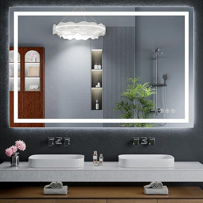 55"x36" LED Bathroom Mirror with Lights, Backlit+Frontlit, Anti-Fog | CRI 95, Stepless Dimmable, 3 Colors Lighting, Shatterproof Tempered Glass, HD Reflection, Memory, (Horizontal/Vertical)