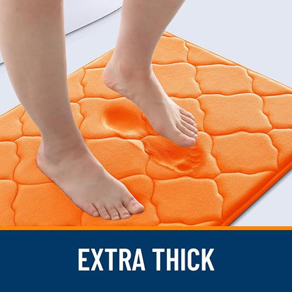 OLANLY Memory Foam Bath Mat Rug 30x20, Ultra Soft and Absorbent Bathroom Rugs, Non-Slip, Comfortable, Machine Washable Bath Carpet for Bathroom Floor, Tub, Shower and Home Decor Accessories, Orange