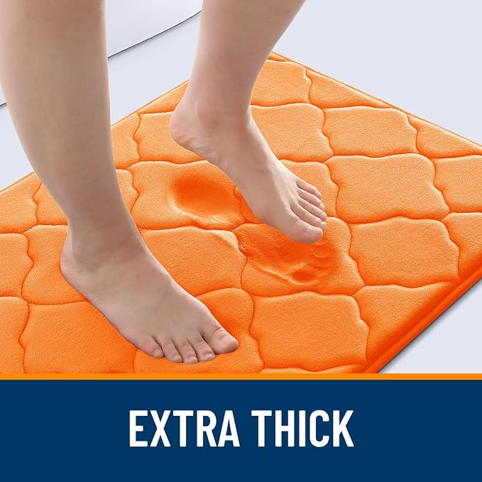 OLANLY Memory Foam Bath Mat Rug 36x24, Ultra Soft and Absorbent Bathroom Rugs, Non-Slip, Comfortable, Machine Washable Bath Carpet for Bathroom Floor, Tub, Shower and Home Decor Accessories, Orange