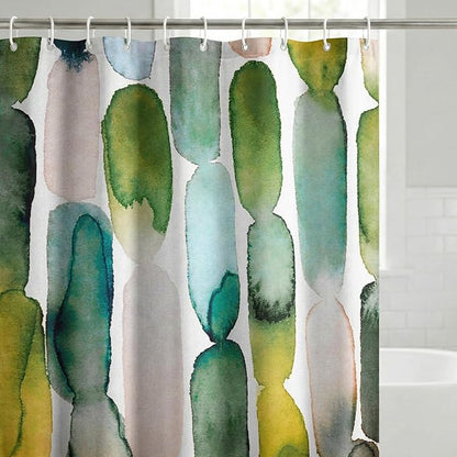Americanflat 71x74 Oval Pattern Shower Curtain - Water-Resistant Long Shower Curtain with Metal Grommets and 12 Hooks - 100% Polyester - Olive Green, Teal, Yellow, Blush Pink, Plum and Burnt Orange
