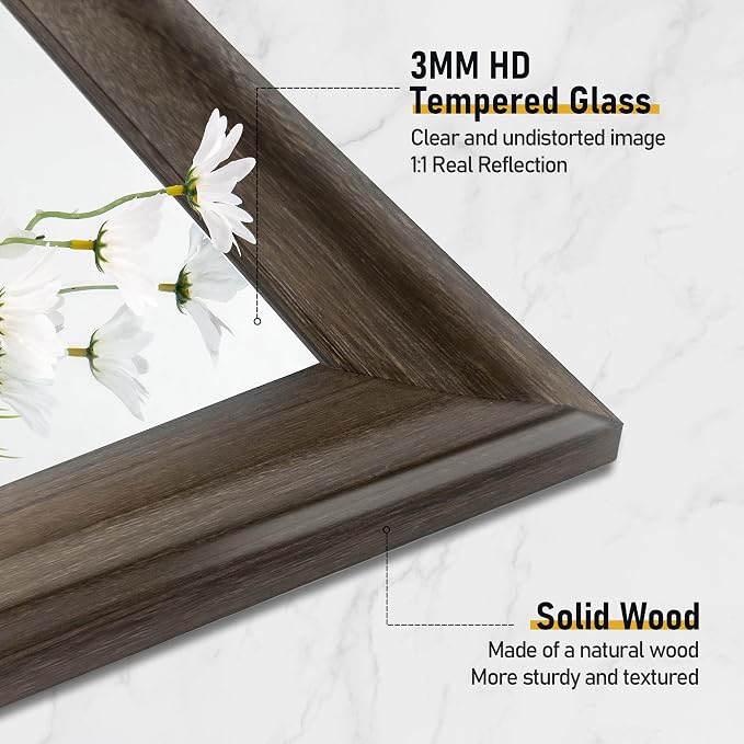 Rustic Wood Wall Mirror for Bathroom,Rectangle 30 x 40 inch Vanity Mirrors | Hanging Mirror with Wooden Frame for Living Room,Bedroom,Entryway (30x40 inch, Vintage Light Brown)