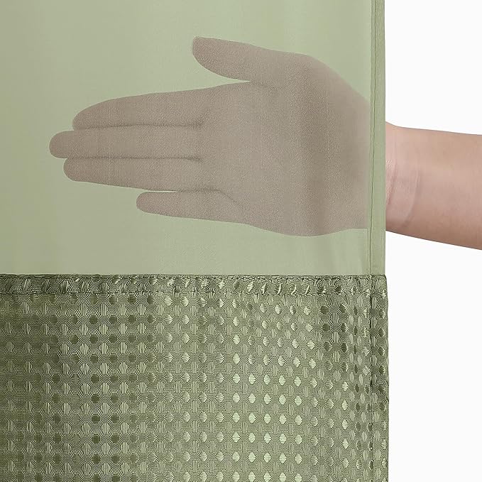 Americanflat 72x75 Hookless Waffle Pattern Shower Curtain - Water-Resistant Long Shower Curtain with Sheer Panel, Snap-in Liner, and Durable Grommets - 100% Polyester - Green