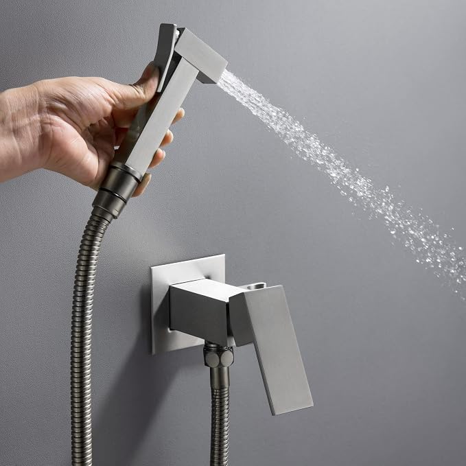 Warm Water Bidet Sprayer for Toilet with Hot and Cold Brass Rough-in Valve, Stainless Steel Handheld Bidet Attachment Set for Feminine, Pets and Baby Diaper Wash, Brushed Nickel, BDS08-2