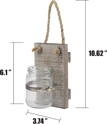 Stonebriar Rustic White Wash Wooden Mason Jar Wall Sconce Set with Hanging Loop