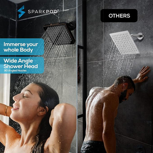SparkPod Rain Shower Head, 6 Inch Square, Vintage Oil-Rubbed Bronze Finish | High Pressure Shower Heads, 90 Nozzles, Adjustable Showerhead, No Tools Needed, Universal Connection