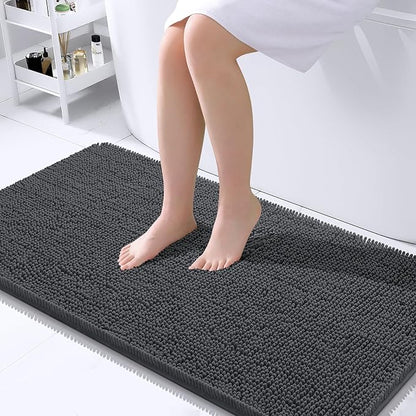 OLANLY Bathroom Runner Rugs 40x24, Extra Soft Absorbent Chenille Bath Rugs | Dark Grey, Quick-Drying Rubber Backing, Washable Long Bath Mat for Bathroom Floor, Tub and Shower, Home Decor Accessories