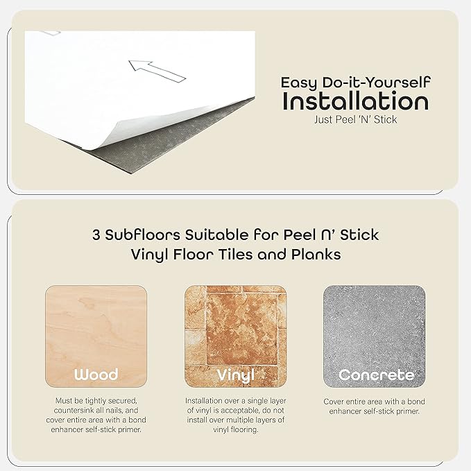 Nexus Self Adhesive 12-Inch Vinyl Floor Tiles, 20 Tiles, 12 x 12 in | Decorative Tile Format: Dimensional Tile Texture Adds Coordinated Finish Detail.