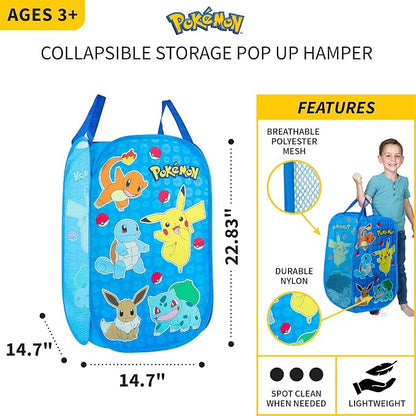 POKEMON Kids Room Collapsible Storage Bin Pop Up Hamper, One Size, (Officially Licensed Product) by Franco