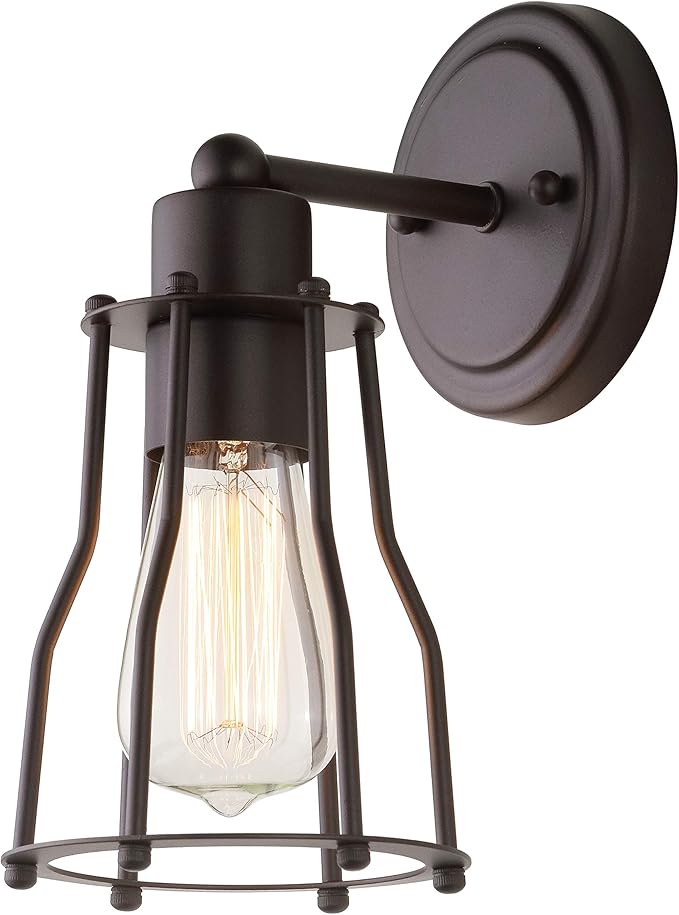 JONATHAN Y 5.13" Oil Rubbed Bronze Modern Industrial Metal Vanity Light, Bathroom Sconce for Mirror, Reversible 1-Light Wall Lamp with Metal Cage Shade for Hallway, LED Bulb Included (JYL7419A)