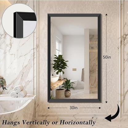 DESBING Large Bathroom Mirror for Over Sink, 50” x 30” Black Rectangle Bathroom Mirrors for Double Vanity, Metal Ribbed Textured Framed Wall Mirror for Bathroom, Living Room, Bedroom,Dressing Room