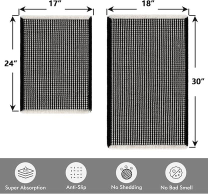 MIULEE Set of 2 Waffle Bathroom Rugs Black&Cream Bath Mat 17"x24"+18"x30" | Non Slip, Super Absorbent, Washable, Ultra Soft, Rubber Backed, Small Boho Bath Rugs for Bathroom Floor Tub Shower