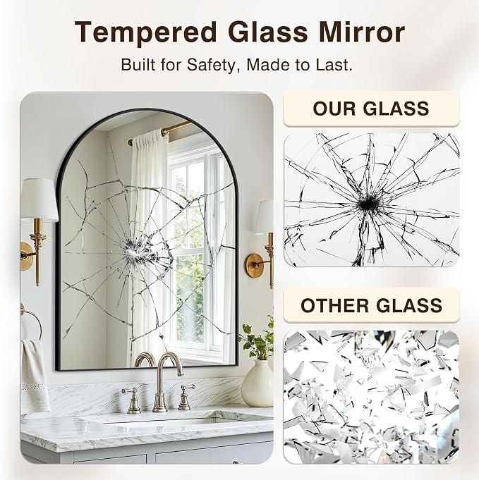 Arched Bathroom Vanity Mirror for Over Sink, 2 Pack 38”x26”, Black | HD Tempered Glass, Anti-Rust Metal Frame, Hanging or Leaning, Wall Mirrors for Bathroom Sink, Bedroom, Living Room, Entryway