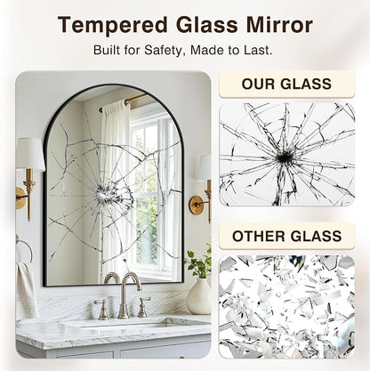 Arched Bathroom Vanity Mirror for Over Sink, 2 Pack 38”x26”, Black | HD Tempered Glass, Anti-Rust Metal Frame, Hanging or Leaning, Wall Mirrors for Bathroom Sink, Bedroom, Living Room, Entryway