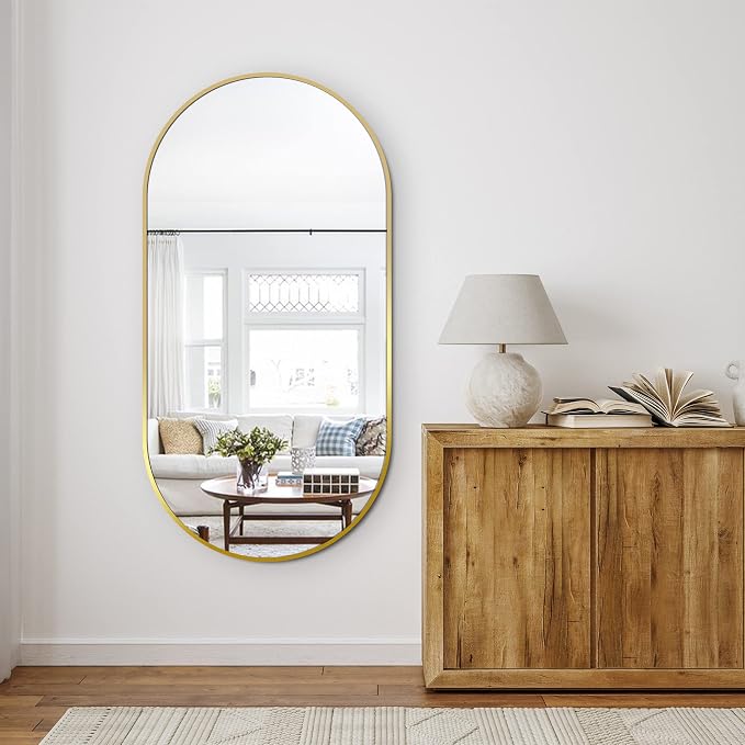 48x24 Gold Oval Bathroom Mirror for Over Sink, Aluminum Frame | HD Reflection No Distortion, Aluminum Frame, Mounting Hardware for Vertical or Horizontal Mount