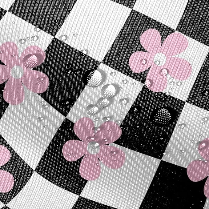 Black White Shower Curtain Pink Flower Abstract Checkered Plaid Groovy,Vintage Shower Curtains Bathroom Accessories 72x72 Inches