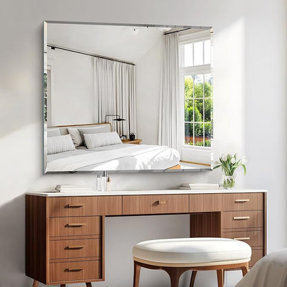 KOCUUY Beveled Mirror, 40x36 Inch Large Frameless Bathroom Mirror for Over Sink, Upgraded Shatterproof Beveled Unframed Design Mirror for Bathroom, Bedroom, Hang Horizontal/Vertical
