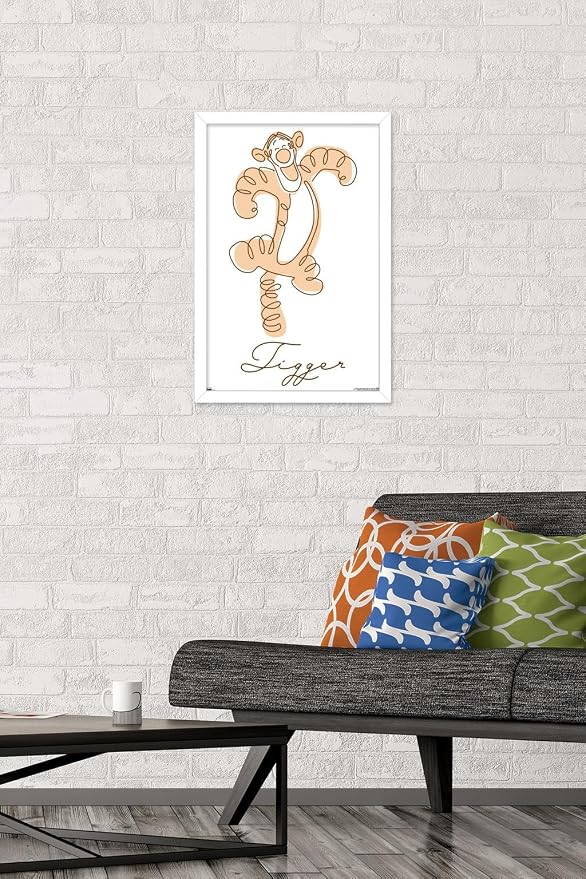 Trends International Disney Simple Moments Line Art - Tigger Wall Poster, 22.4L x 14.7W, White Framed Version