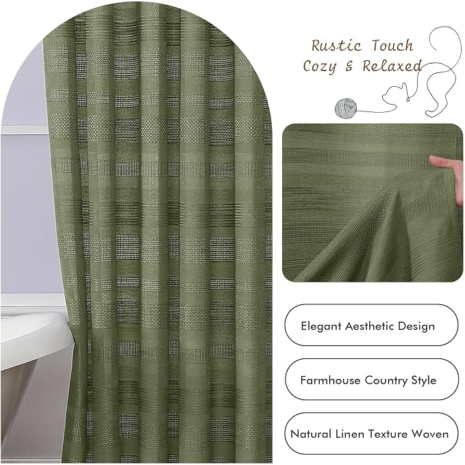 Sage Green Boho Stall Shower Curtain, Narrow Soft Fabric Striped Linen Textured Bathroom Shower Curtain with Tassel, Modern Farmhouse Machine Washable Bath Decor, 36Wx72L Inches