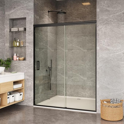 Framed Bypass Shower Door 44-48 inch W×72 inch H, Aluminum Structure with Dual Sliding Panels, 6mm Coated Tempered Glass, Matte Black Finish, Space-Saving Easy-Glide Bathroom Door