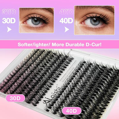 Lash Clusters DIY Cluster Eyelash Extensions 280pcs 9‑16mm 30D+40D Fluffy D Curl Natural Lashes–Waterproof Fake Cat Eye Wispy Individual Soft Clusters(16MIX1-1-X)