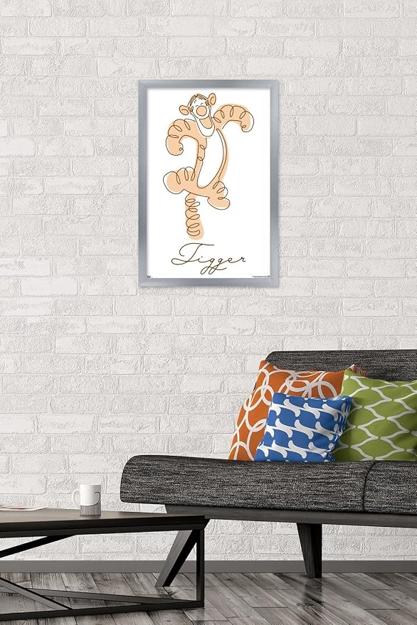 Trends International Disney Simple Moments Line Art - Tigger Wall Poster, 22.4L x 14.7W, Silver Framed Version