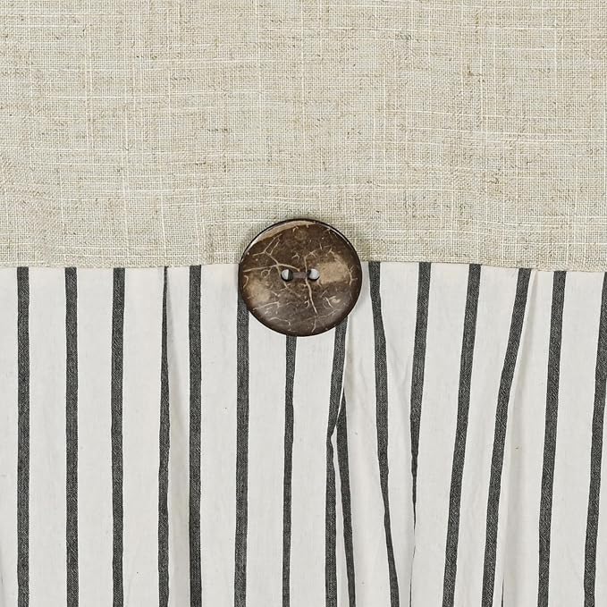 DOSLY Ides Farmhouse Shower Curtain, Beige and Black Stripe, Button Curtain, Linen and Cotton Woven Fabric, Rustic Charm Country Chic Style, 72x84 in