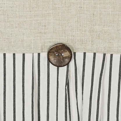 DOSLY IDÉES Farmhouse Shower Curtain,Beige and Black Stripe,Button Curtain,Linen and Cotton Woven Fabric,Rustic Charm Country Chic Style,72x96 in